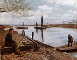 Charles Spencelayh Canvas Paintings - Snodland Ferry, Kent